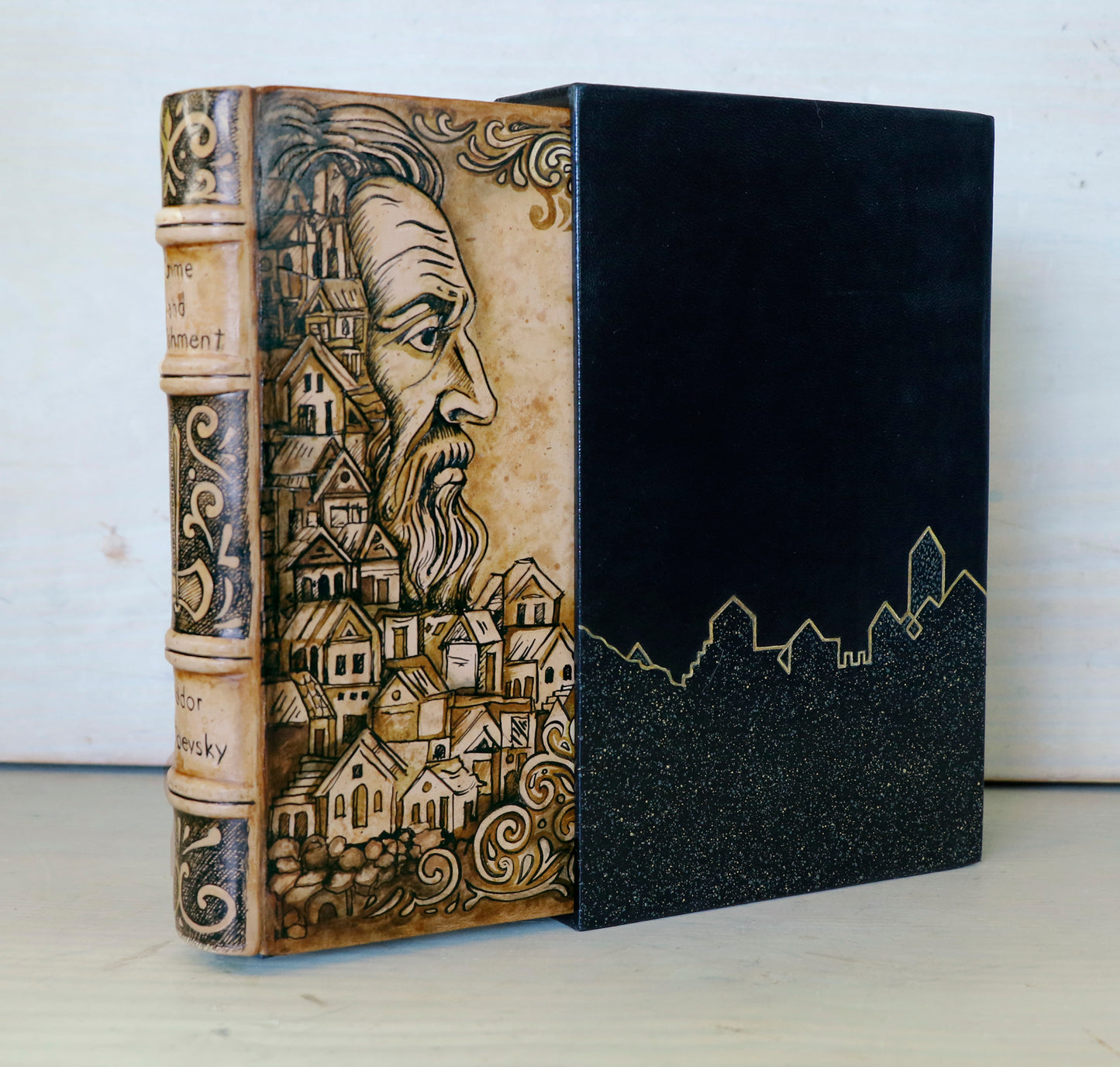 Crime and Punishment | Fyodor Dostoevsky. Handpainted Leather Binding, Original Artwork Design. One of a kind
