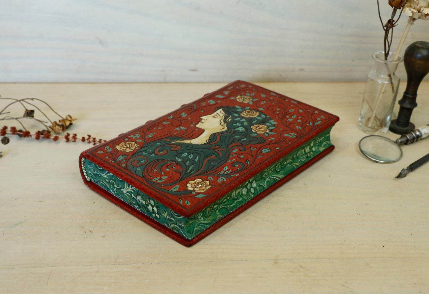 Pride and Prejudice | Jane Austen. Hand Tooled and Painted Leather Binding, Original Artwork Design. One of a kind