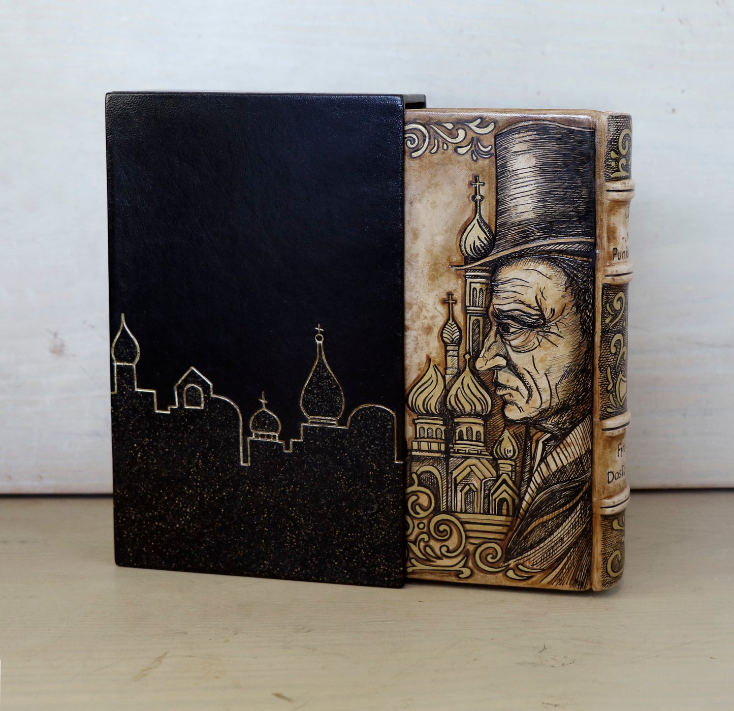 Crime and Punishment | Fyodor Dostoevsky. Handpainted Leather Binding, Original Artwork Design. One of a kind