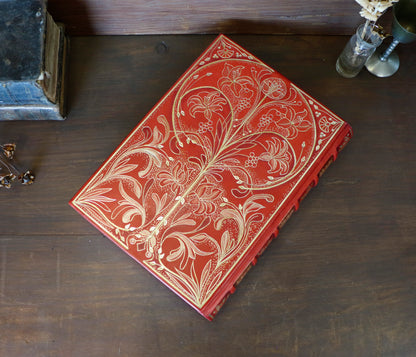 Vermillion Leather Journal, Hand tooled with gold foil, The Nymph's Garden