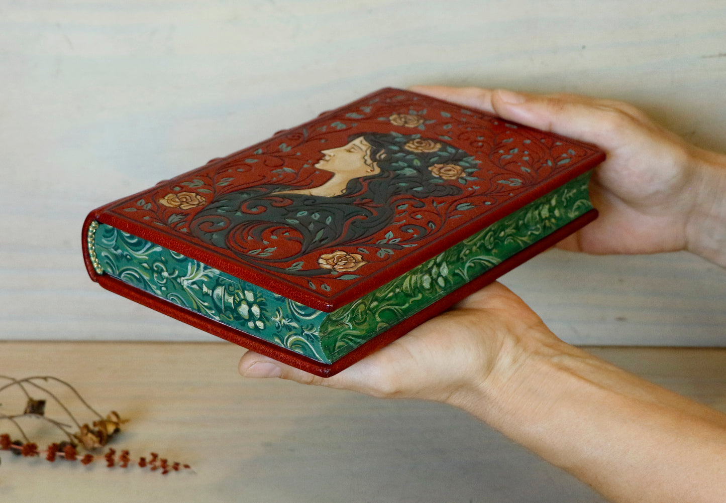 Pride and Prejudice | Jane Austen. Hand Tooled and Painted Leather Binding, Original Artwork Design. One of a kind