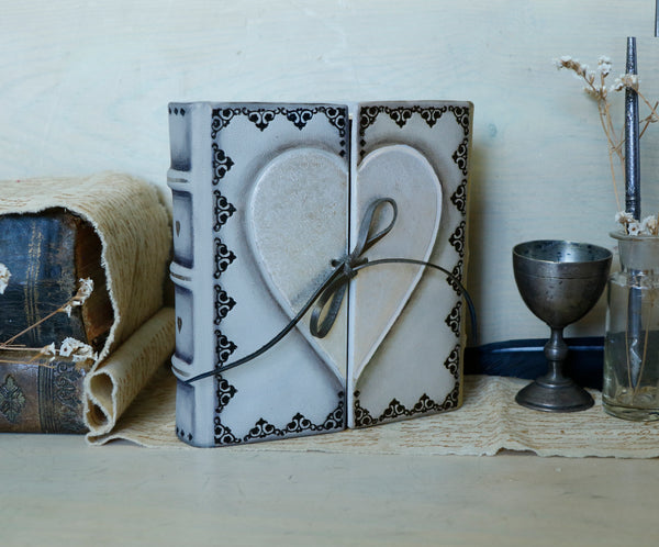 Gray Leather Journal with Sliver Heart Decoration, "Diary of a True Love"
