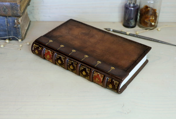 Vintage leather journal, Gold tooled decoration - Amber Memories