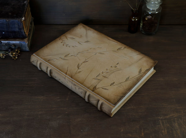 Natural leather journal with tooled floral decoration. One of a kind. Return to Nature