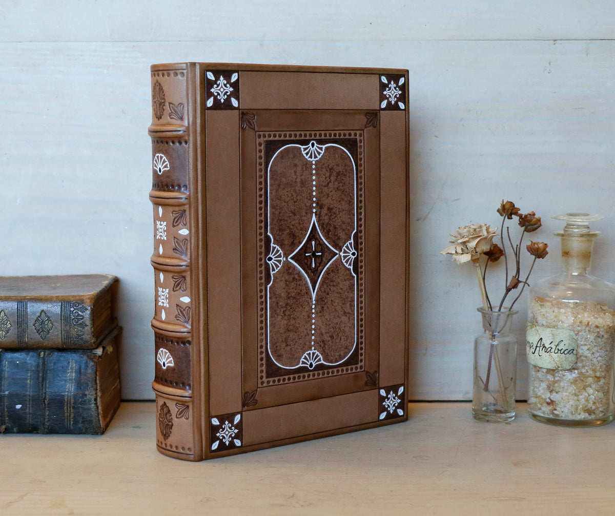 Brown Leather Journal with White Tooled Decoration - Inner Alchemy