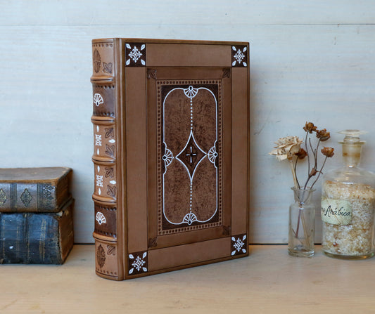 Brown Leather Journal with White Tooled Decoration - Inner Alchemy