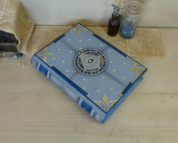 Light blue leather journal with gold tooled decoration, The Circle of Time