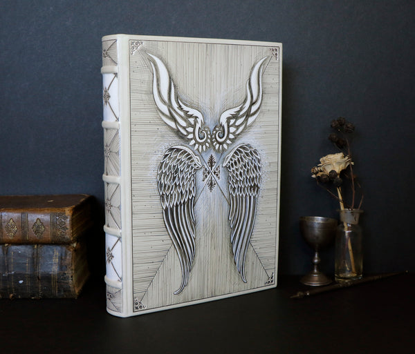 Ivory Leather Journal, Magic Book with tooled and hand painted decoration - Angelic Journal