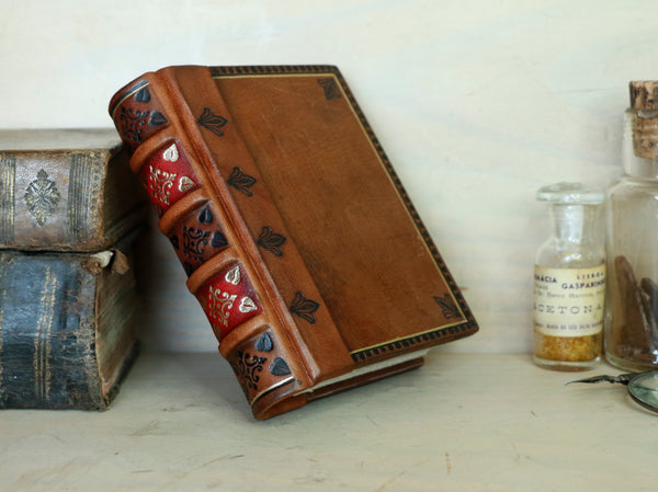 Vintage leather journal, Tooled decoration - Mystic Sunset