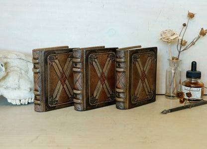 Natural leather journal, Tooled decoration - Orange Sunset