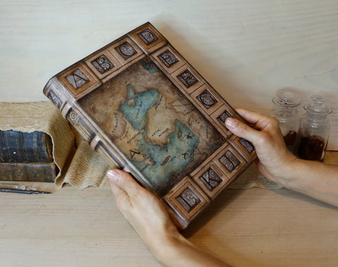 Handpainted leather journal, Artist paper, "The Story of Writing". One of a Kind