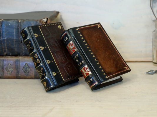 Set of 2 Miniature Journals, Vintage leather with gold tooled decoration. Antiquarian’s Notes