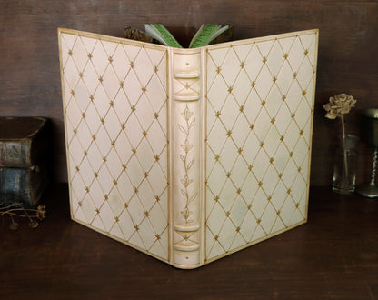Natural leather journal with tooled decoration and hand painted edges - Lattice of Dreams