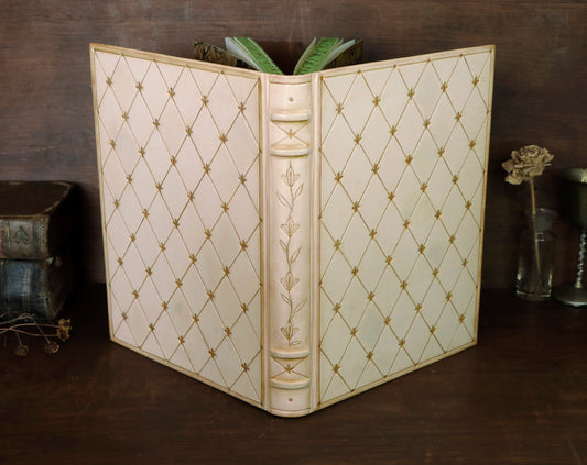 Natural leather journal with tooled decoration and hand painted edges - Lattice of Dreams