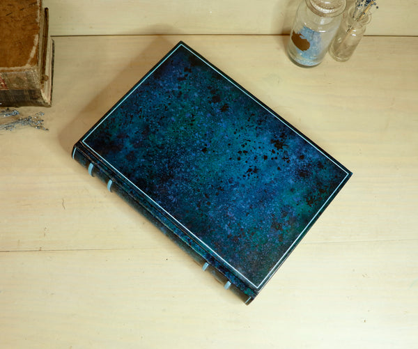 Blue leather journal with hand marbled decoration - Ocean Waves