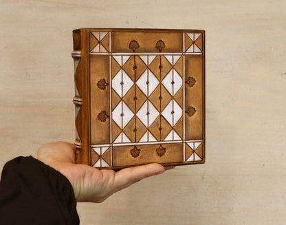 Brown leather journal with hand tooled and painted decoration - Morning Thoughts