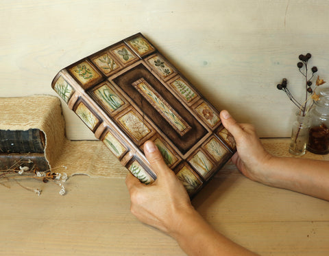 Unique leather binding with Hand painted decoration, The Herbarium