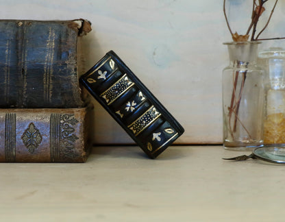 Antiqued Miniature Book / Vintage Leather Journal with gold tooled decoration