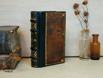 Small Vintage Leather Journal, Worn brown leather with Gold tooled decoration, Always Remember