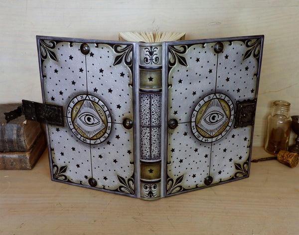 Metallic grey leather journal with tooled decoration, Lockable. The Circle of Time