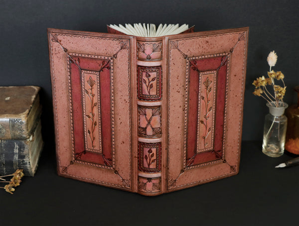 Dusty Pink Leather Journal with floral decoration. Spring Garden. One of a kind