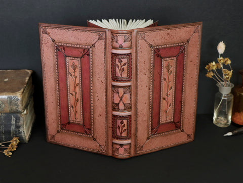 Dusty Pink Leather Journal with floral decoration. Spring Garden. One of a kind