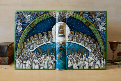 Hand painted blank book, White Leather Journal, Revelation 7, The Heart of the Spiritual Heaven