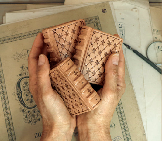 Miniature leather journal, Natural leather, tooled decoration