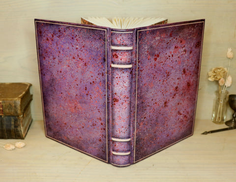 Antique pink leather journal with hand marbled decoration - An Old Romance