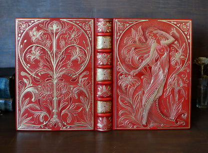 Vermillion Leather Journal, Hand tooled with gold foil, The Nymph's Garden