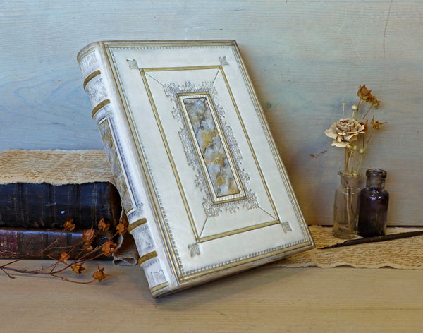 Cream Leather Journal / Guest Book with tooled and hand painted decoration - Ivory Dreams