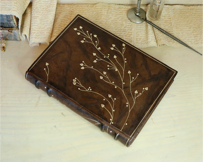Antiqued Brown Leather Journal with Gold Tooled Decoration, Branches of Memory