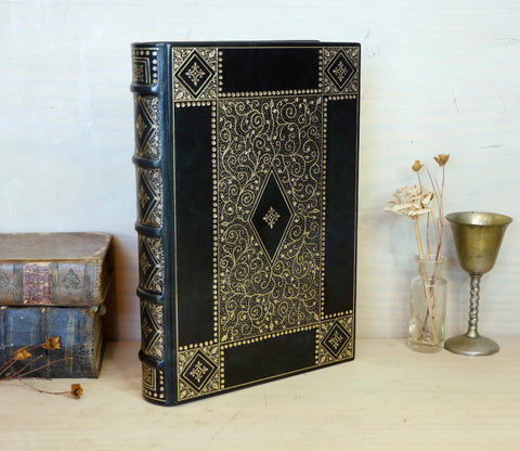 Black Leather Journal with gold floral decoration. Chronicles of the Soul