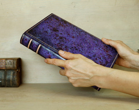 One of a kind purple leather journal with handpainted decoration - Echoes of the Universe