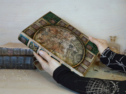 Handpainted leather journal, Artist paper, "The traveler". One of a Kind