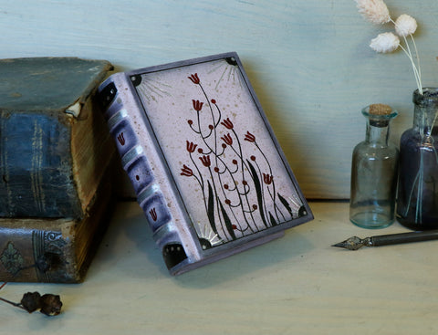 Small leather journal, antiqued pink leather with tooled floral decoration - Red Tulips