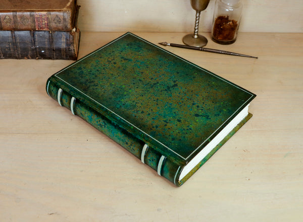 One of a kind green leather journal with handpainted decoration - A Garden in Bloom