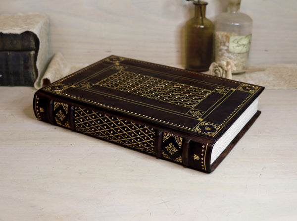 Antiqued Brown Leather Journal with Gold Tooled Decoration. Queen's Book