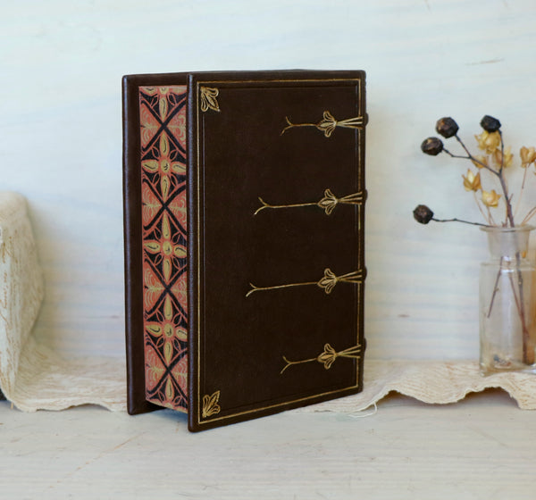 Leather journal with painted edges. Gold tooled and hand painted decoration. Secret Treasure