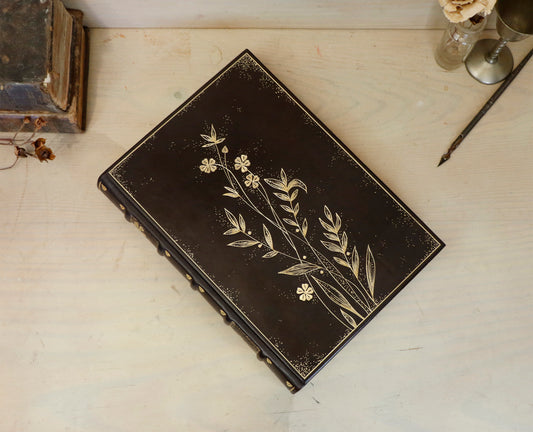 Antiqued Brown Leather Journal with Gold Tooled Decoration, Branches of Memory