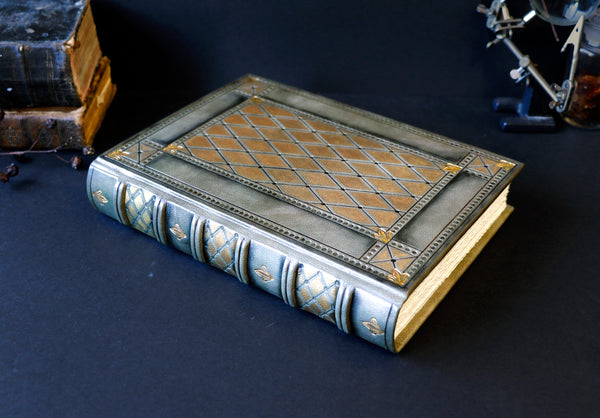 Grey leather journal with gold tooled decoration, Royal Mirage I