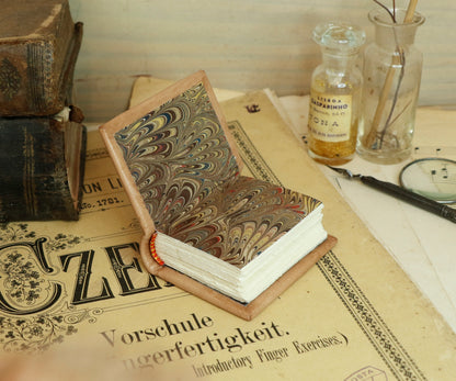 Miniature leather journal, Natural leather, tooled decoration