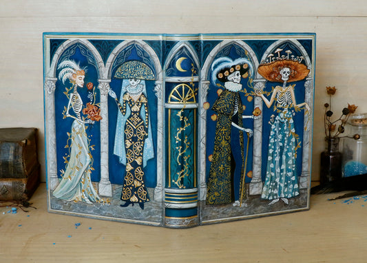 Handpainted Leather Journal / Blank Book with Original Artwork - A Dance Macabre of the Feminine Devine. One of a Kind