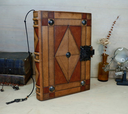 Journal with Lock and Key, Antique Brown Leather - The Diamond Gate. One of a kind.