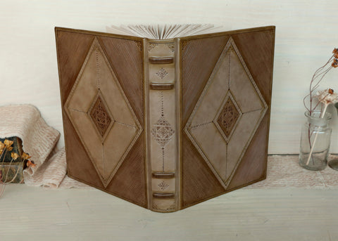 Brown leather journal with blind tooled decoration, Monochrome Textures