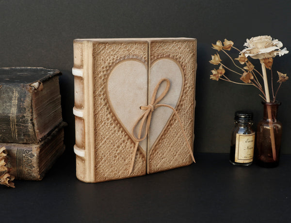 Natural Leather Journal with White Heart Decoration, "Pure Love"