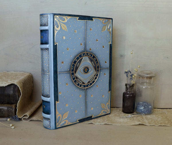 Light blue leather journal with gold tooled decoration, The Circle of Time