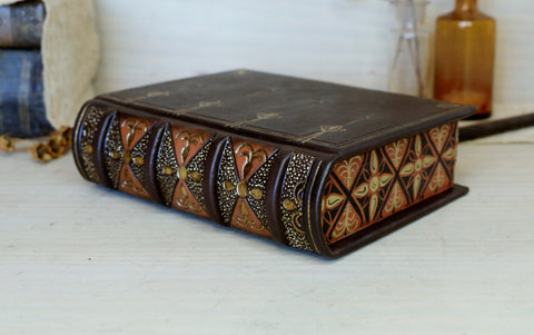 Leather journal with painted edges. Gold tooled and hand painted decoration. Secret Treasure