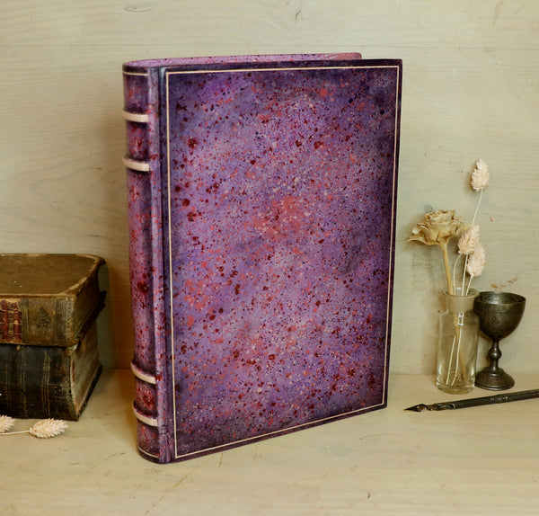Antique pink leather journal with hand marbled decoration - An Old Romance