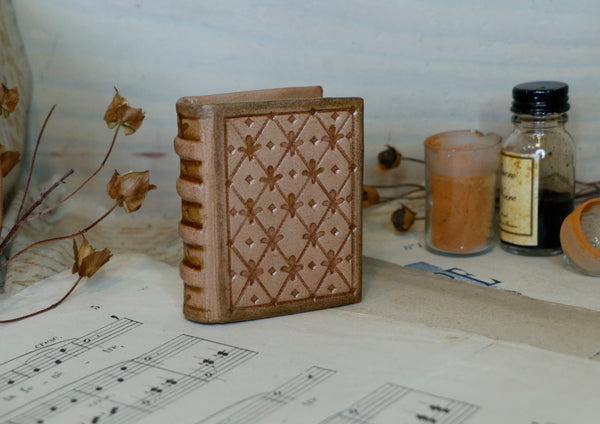 Miniature leather journal, Natural leather, tooled decoration